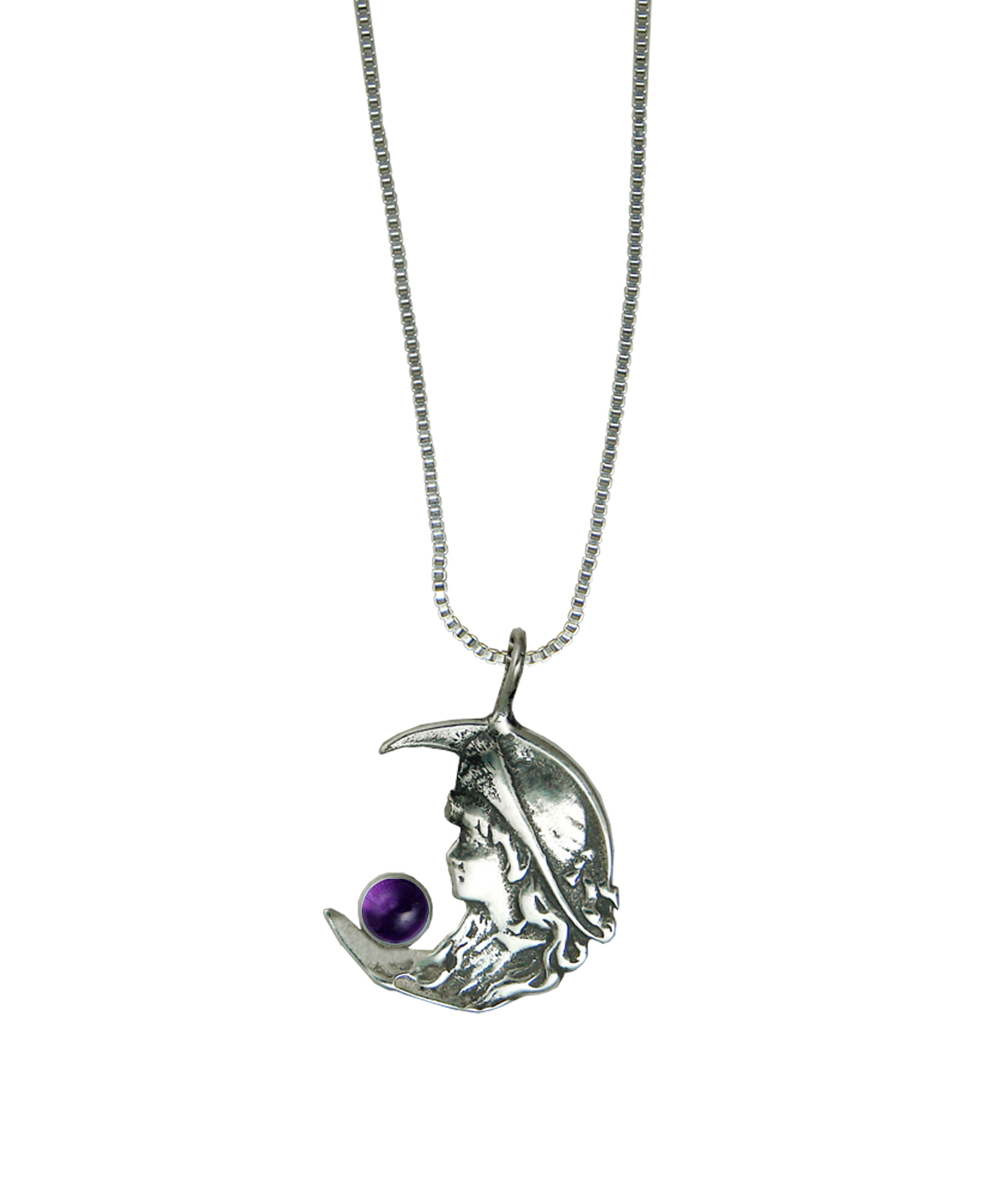 Sterling Silver Young Moon Goddess Pendant With Amethyst